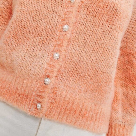 MAJE Mohair Cardigan Sweater Jewel Buttons Orange V-Neck 2 Medium 8 10 NWT - Picture 5 of 6